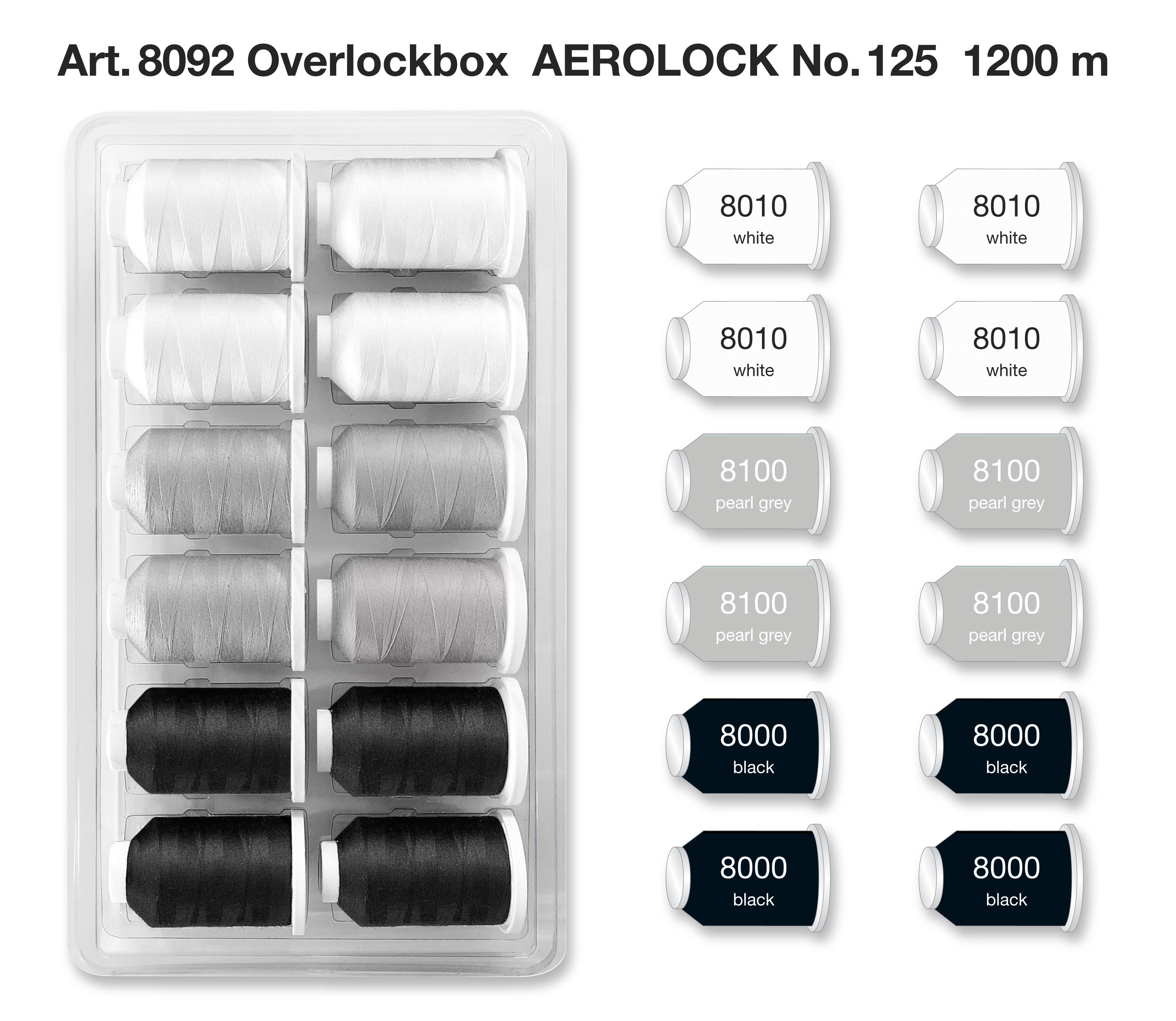 Набор ниток Madeira Aerolock "Black&White" №125 Blister Box (арт. 8092), 12×1200 м