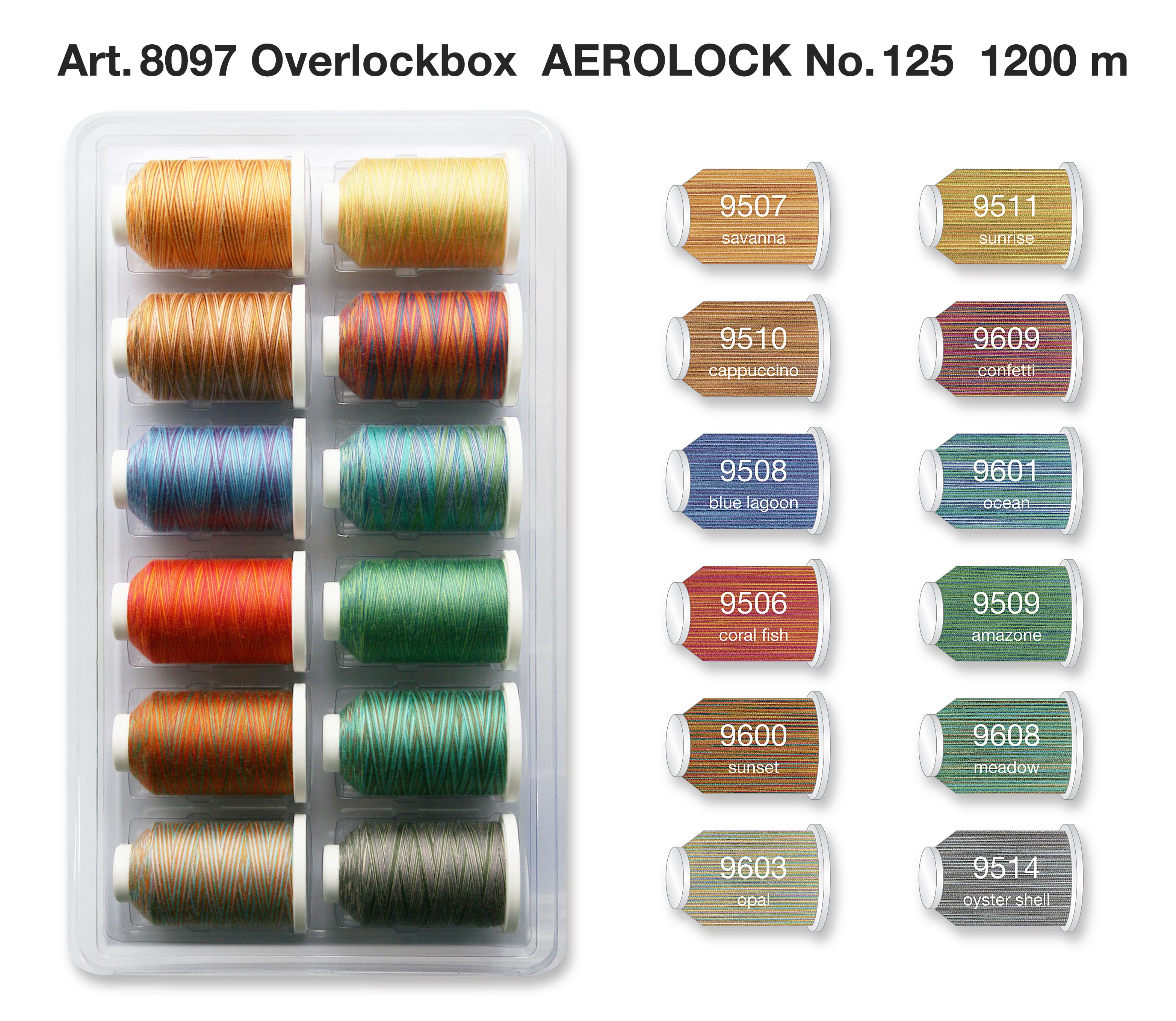 Набор ниток Madeira Aerolock Multicolor № 125 Blister Box,  (арт. 8097), 12×1200 м