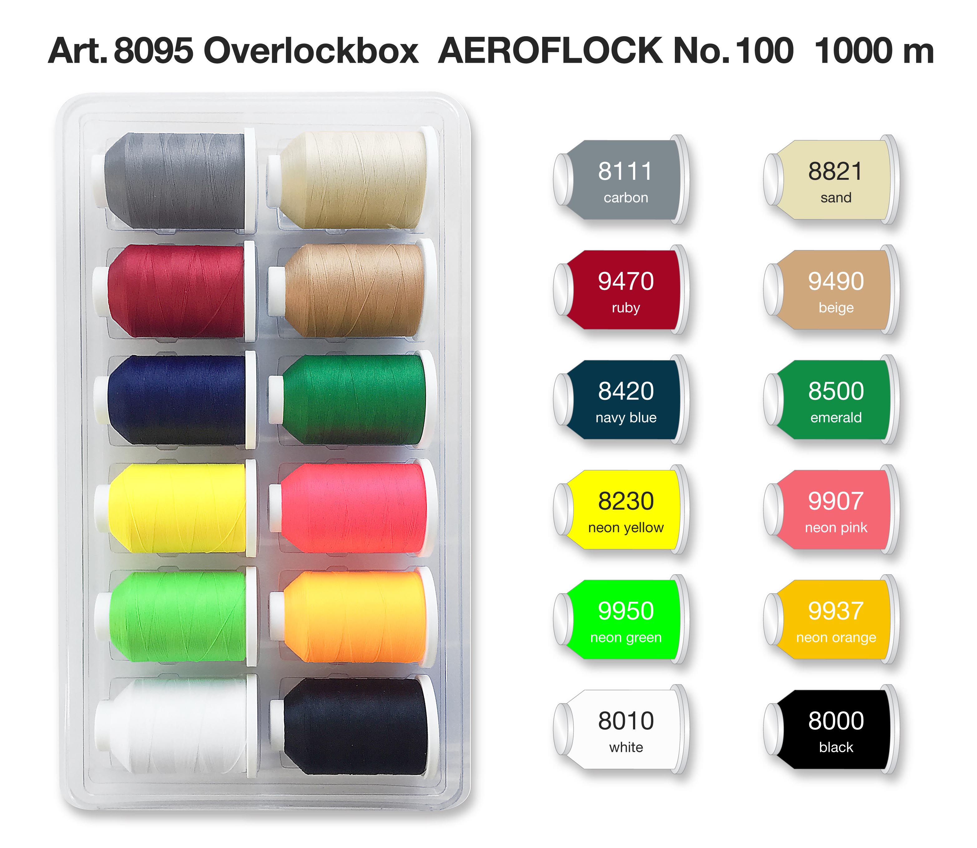  Набор однотонных ниток Madeira AeroFlock № 100, Blister Box (арт. 8095), 12×1000 м
