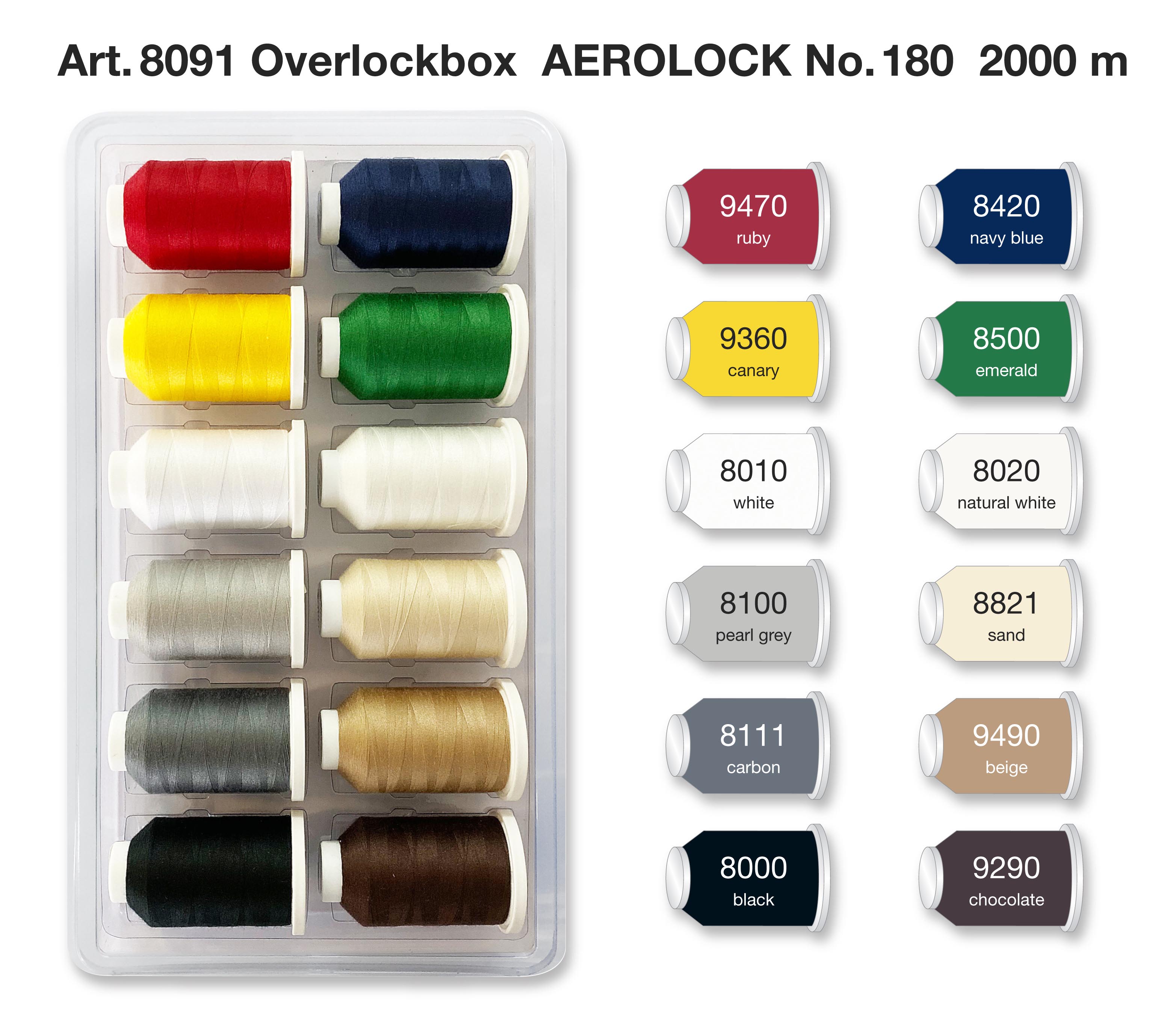 Набор ниток Madeira Aerolock № 180 Blister Box (арт. 8091), 12×2000 м