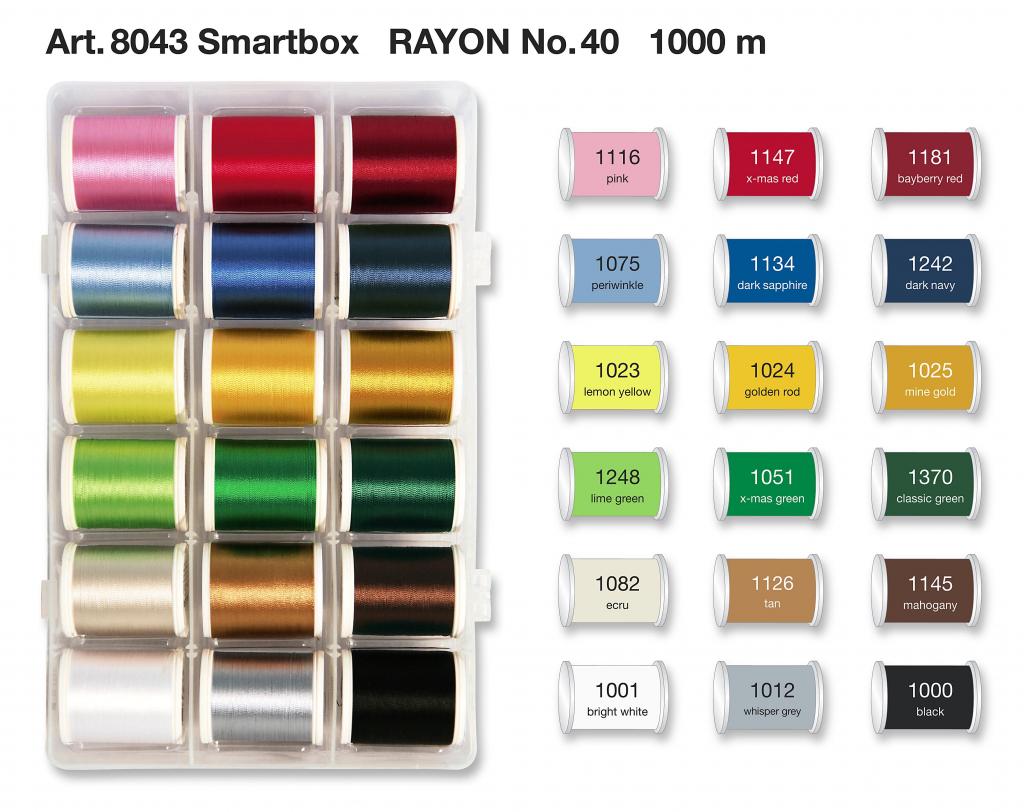Набор вышивальных ниток Rayon № 40 однотонные ( арт. 8040), 18*200 м